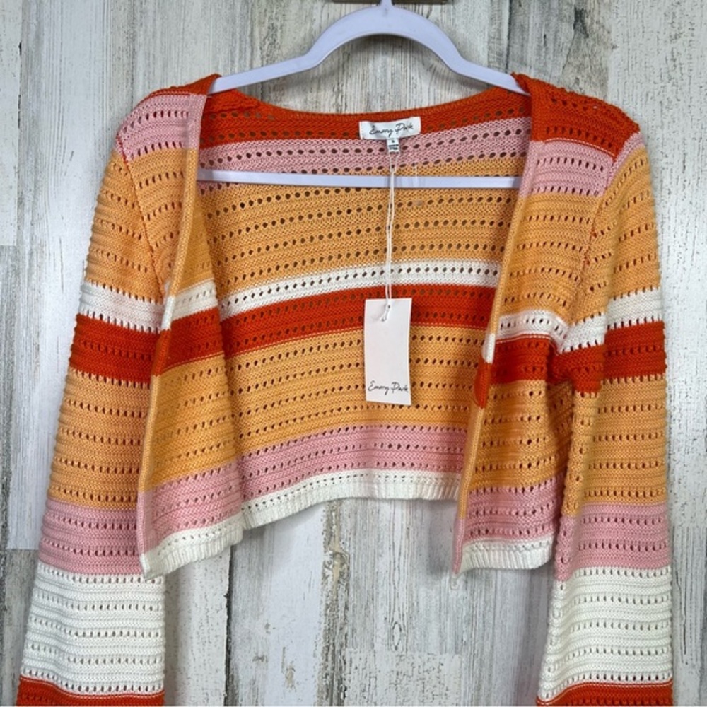 Colorblock Crop‎ Top Knit Sweater Long Sleeve Striped Cardigan by Emory Park - Picture 5 of 10
